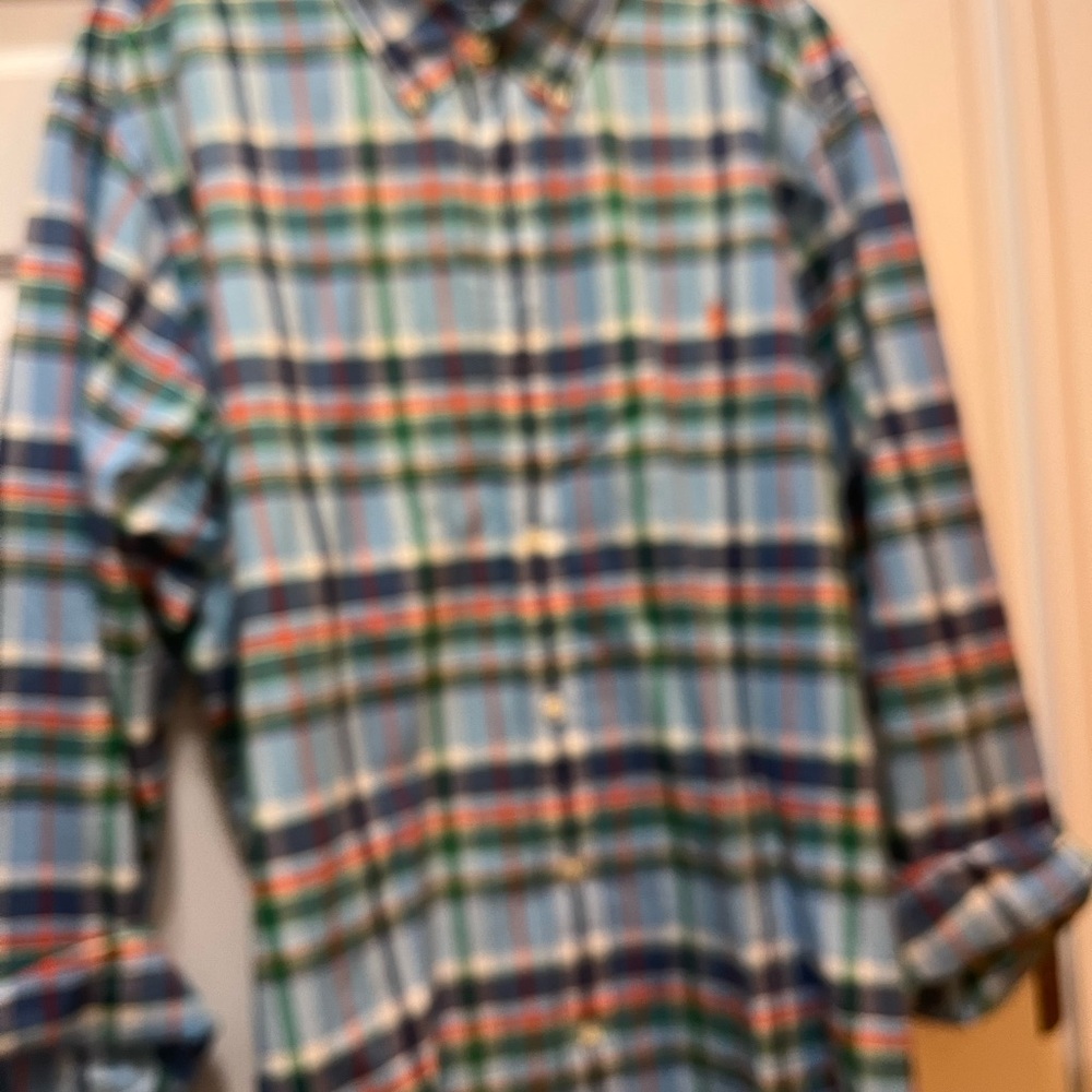 Ralph Lauren Light Blue Plaid Button-Down Shirt with Green and Navy